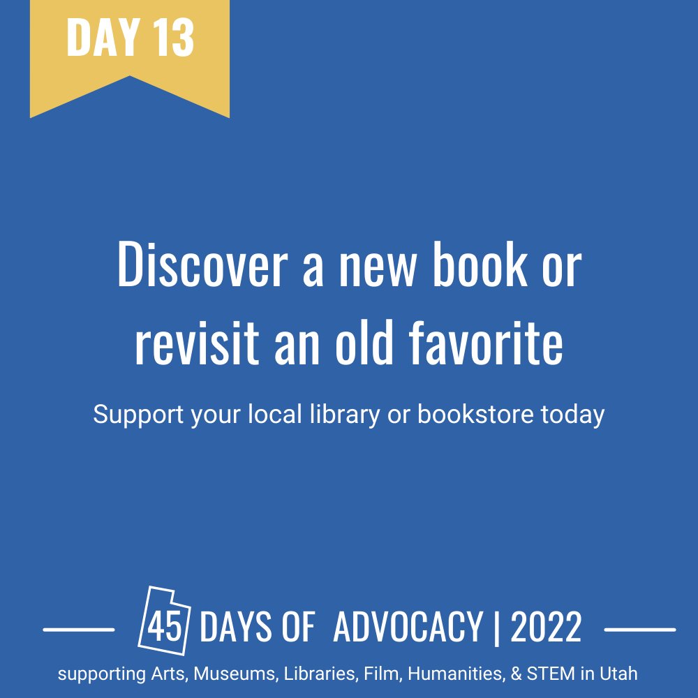 utculture's tweet photo. Day 13! Discover a new book or an old favorite at your local library or bookstore. Familiarize yourself with vital library resources or support a cultural business today!
https://t.co/x7VKF9dNOQ
#UTCulture #UtahMuseums #STEMUtah #utleg #utpol https://t.co/ekN4NRVMF7