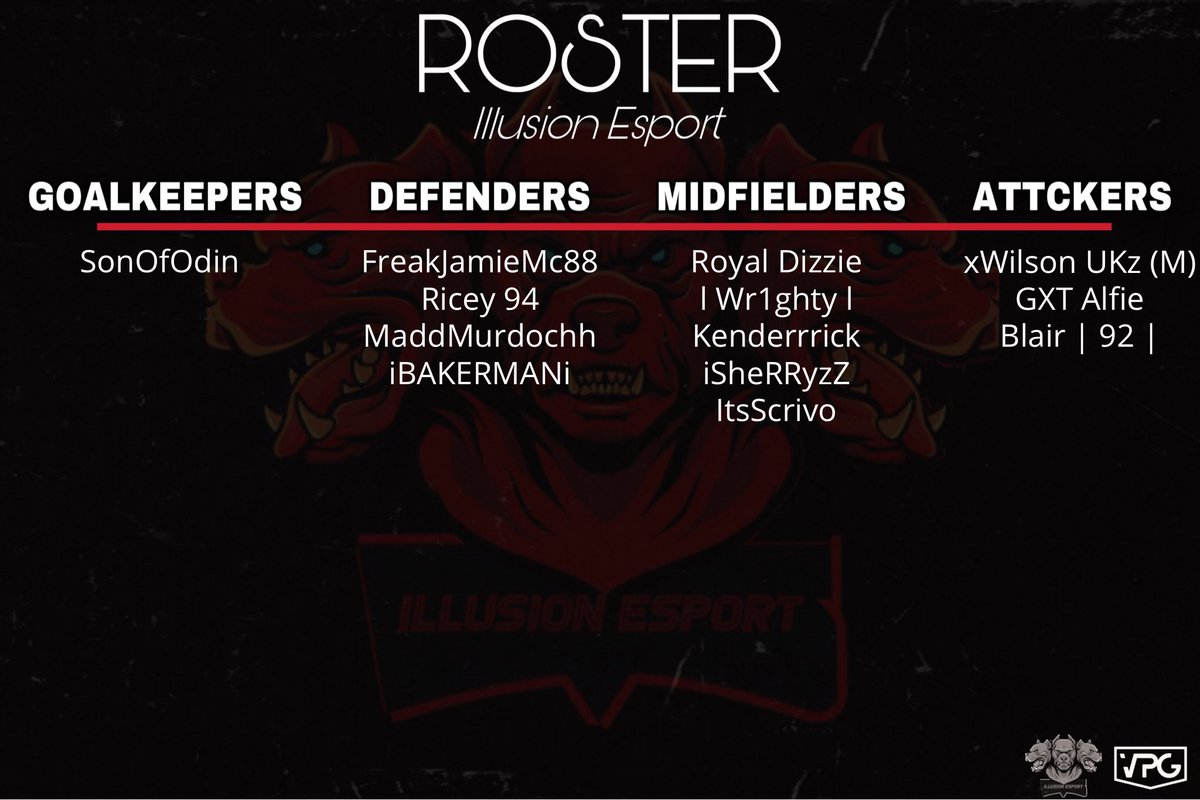 Illusion Esports Official Sqaud List for the upcoming season!😁⚽️ 

<a href="/OfficialVPG/">Virtual Pro Gaming</a> <a href="/ILOVEPROCLUB1/">ILOVEPROCLUB1</a> <a href="/ProclubsRT/">Pro Club ReTweets</a> <a href="/VPGEurope/">Virtual Pro Gaming | Europe</a>