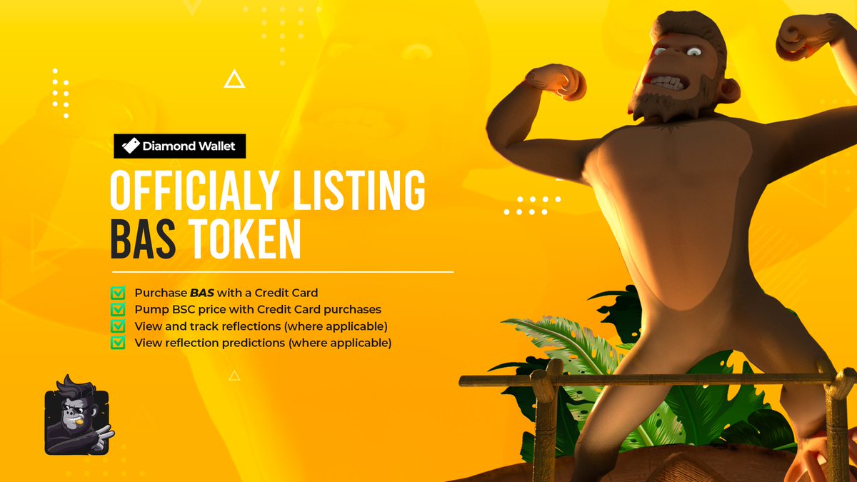 ArcasGames's tweet photo. Block Ape Scissors are proud to announce that we have now listed on @DiamondWalletio 🎉🔥

This means that you will be able to:

🍌 Purchase $BAS with a Credit Card
🍌 Pump PCS Price with Credit Card purchases
🍌 View and Track Reflections
🍌 View Reflection Predictions https://t.co/OuQ2ICazPR