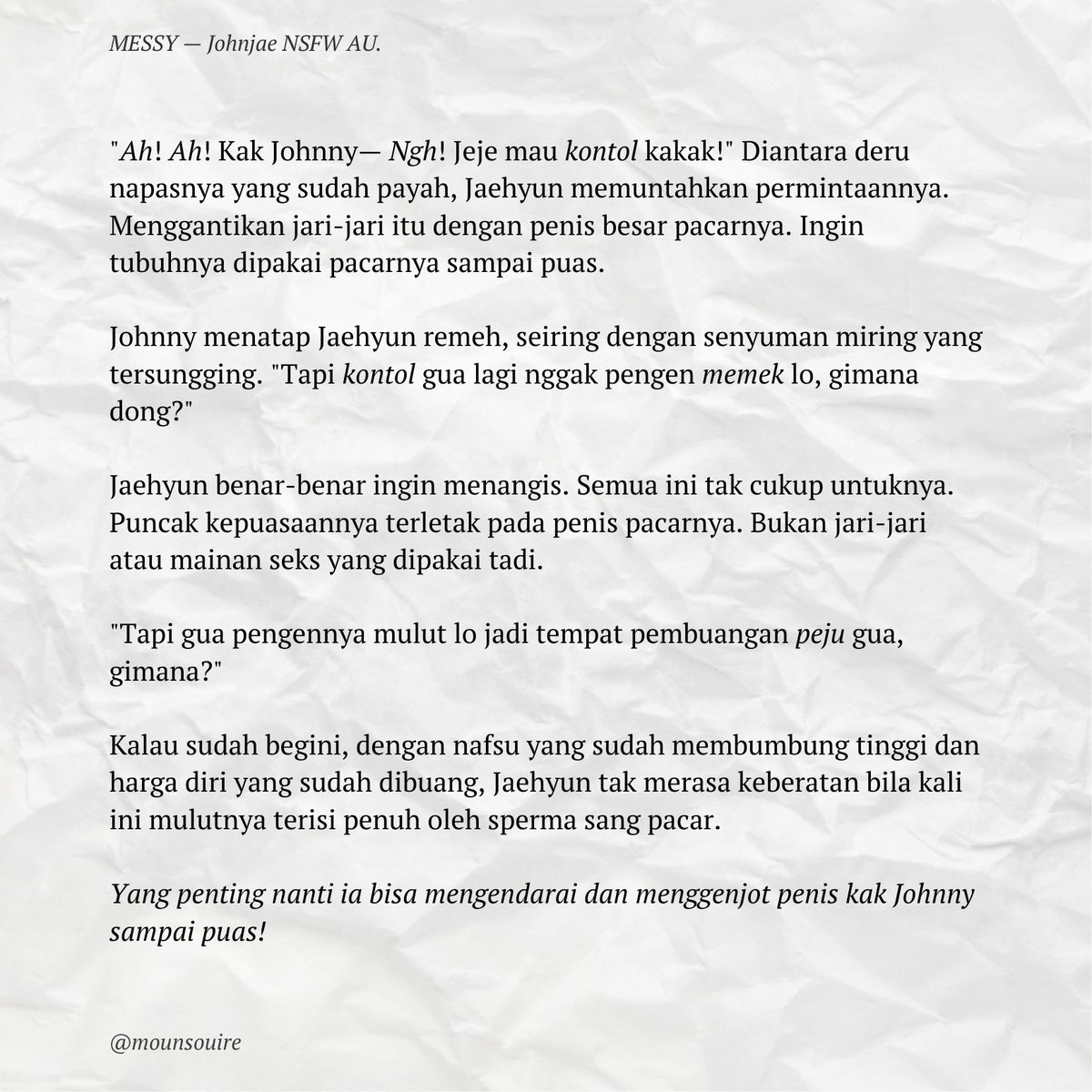 mounsouire's tweet photo. MESSY. 
— johnjae one tweet au. 🔞

tw // nsfw, explicit sexual scenes, boypussy, vaginal fingering, over stimulation, local profanities, degrading, using toys. https://t.co/C5CPOpucls