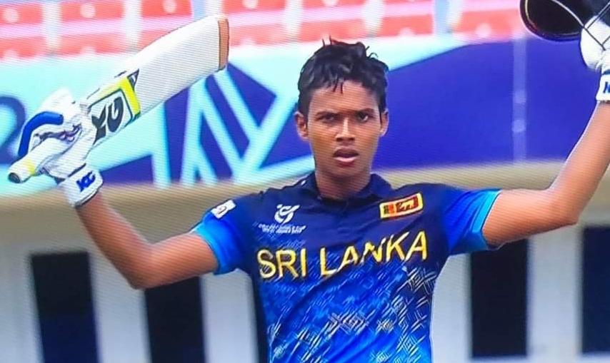 AzzamAmeen's tweet photo. Dunith Wellalage smashes an impressive 113 from 130 balls rescuing SL U19 from 25-3 to post 232-6  against South Africa in the Plate play-off U19 WC semi-final https://t.co/3WBupChe8M