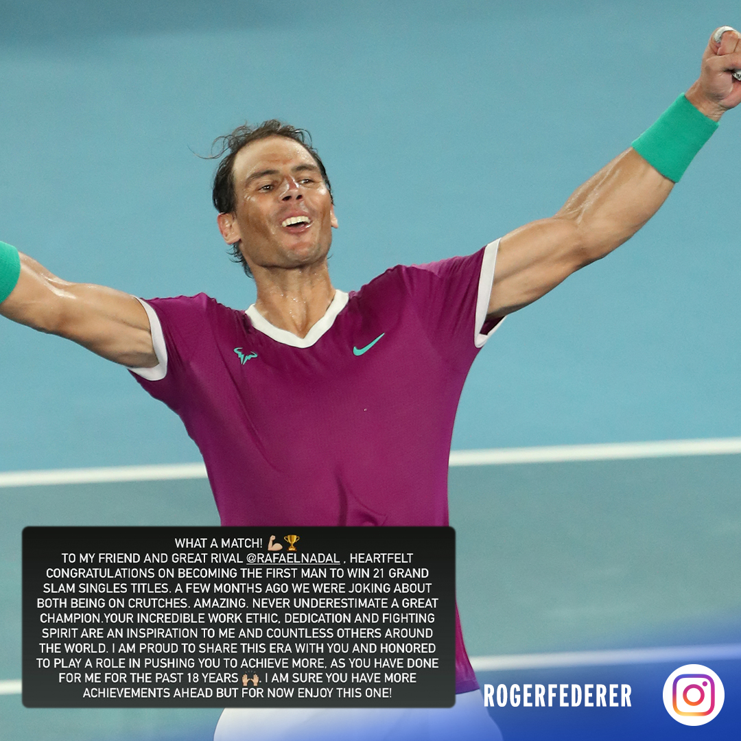 From one legend to another 🤜🤛 Roger Federer shares his congratulations for Rafael Nadal.