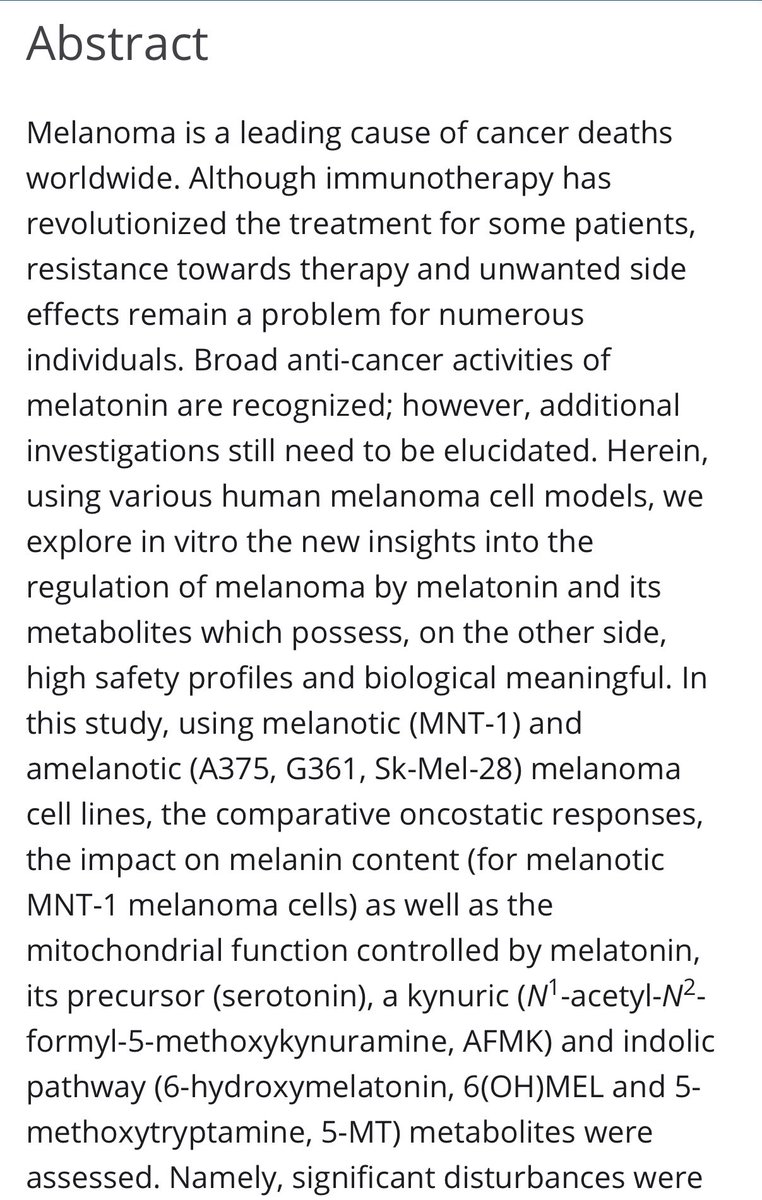 Mitochondrial function is controlled by melatonin and its metabolites in vitro in human melanoma cells  https://onlinelibrary.wiley.com/doi/10.1111/jpi.12728
