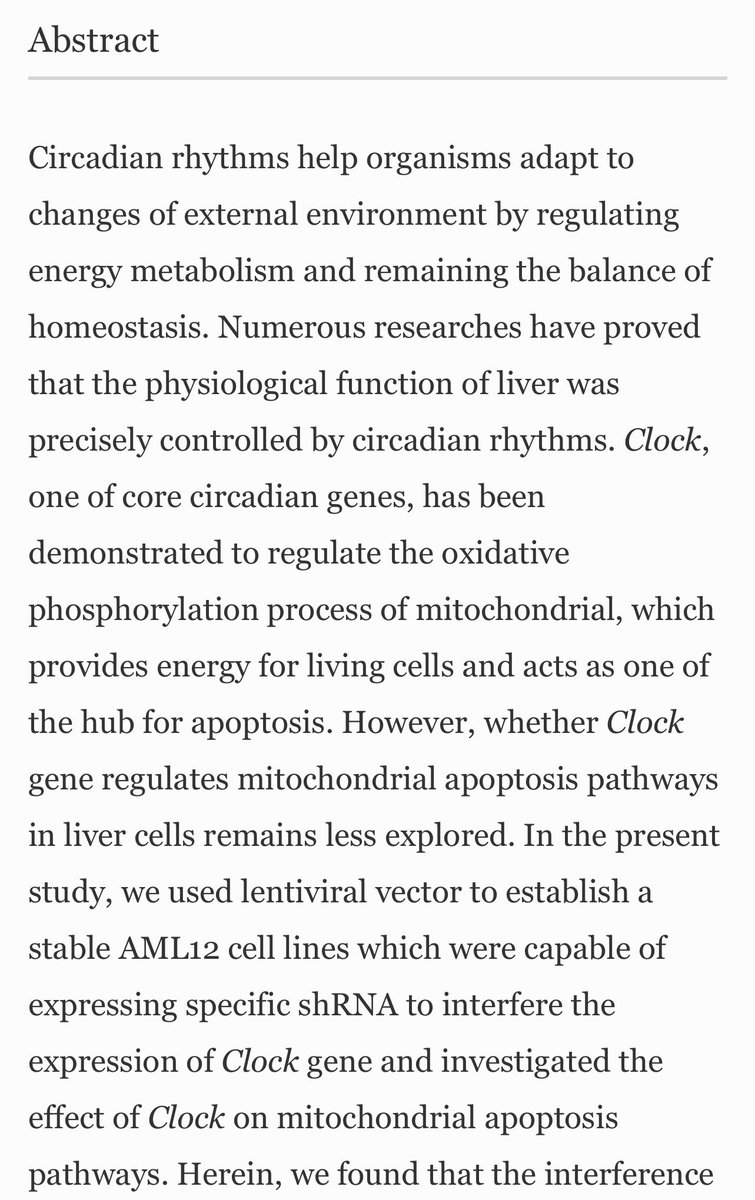 Circadian gene Clock participates in mitochondrial apoptosis pathways by regulating mitochondrial membrane potential, mitochondria out membrane permeablization and apoptosis factors in AML12 hepatocytes  https://link.springer.com/article/10.1007/s11010-020-03701-1Having a natural circadian rhythm protects liver.