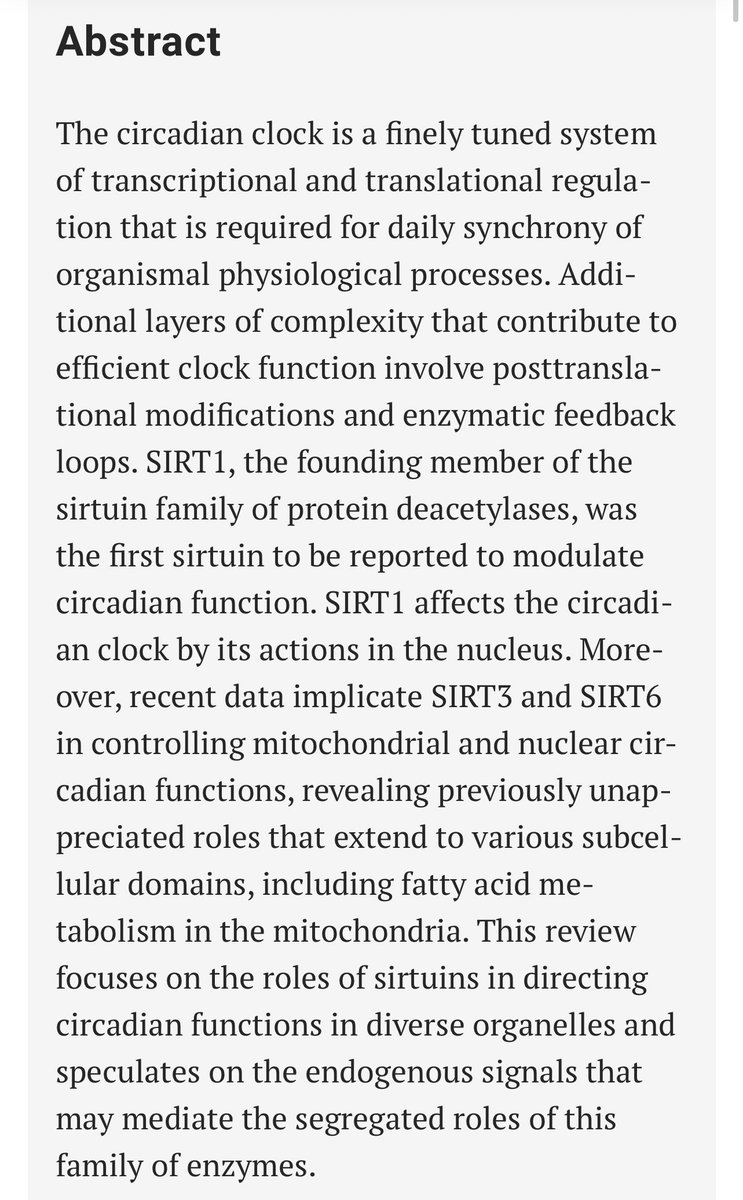 Sirtuins and the circadian clock: Bridging chromatin and metabolism  https://pubmed.ncbi.nlm.nih.gov/25205852/ Full link to study:  https://moscow.sci-hub.se/4028/d9036b8fab0af96555b9592074bfb4e5/masri2014.pdf