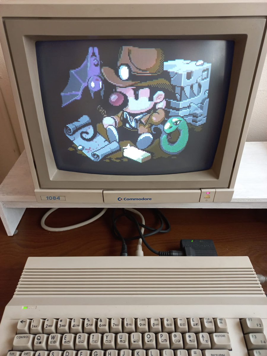 paulko64's tweet photo. My #C64 conversion of the #spelunky splashscreen is looking quite nice if I may say so :). And yes, I had to move some of the graphics in the borders to make it all fit... https://t.co/Xd2rJr0sVa