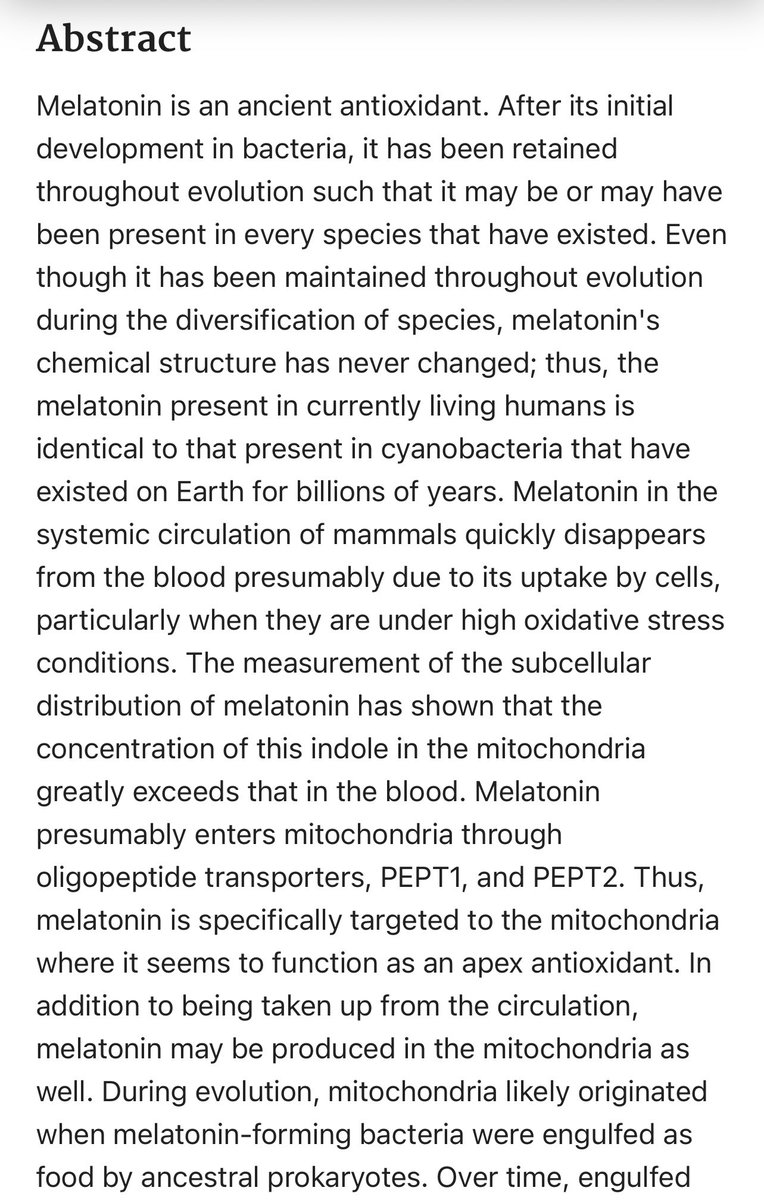 Melatonin as a mitochondria-targeted antioxidant: one of evolution's best ideas  https://pubmed.ncbi.nlm.nih.gov/28864909/ Full link to study:  https://sci-hub.se/tree/15/2d/152d25a242575566c45c010d55c95c81.pdf