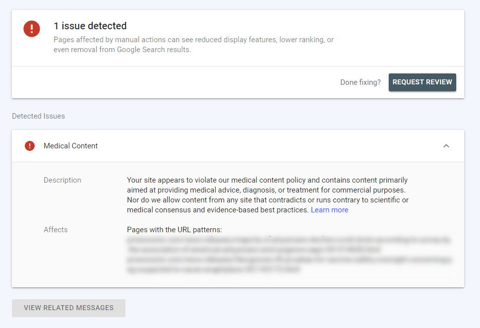 glenngabe's tweet photo. Heads-up. Don't ignore Discover &amp; Google News policy warnings in GSC. It might take 6 months or a year, but a manual action could follow. Had multiple publishers reach out this weekend about manual actions for Discover/Google News. E.g. misleading content, medical content, etc. https://t.co/JutaP82HQL