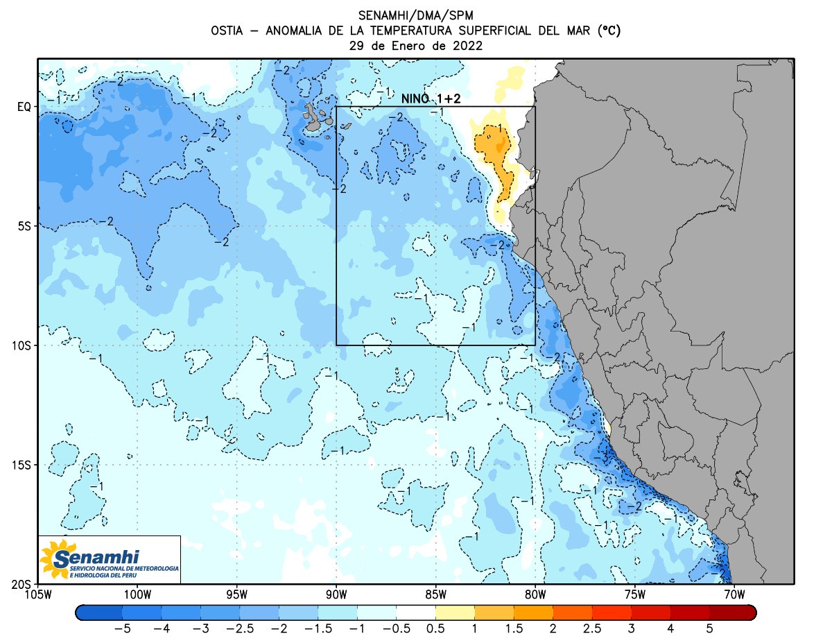 climatologa's tweet photo. @daniejimen Hola Daniel, podemos visualizar un #calentamiento #superficial frente a la costa norte, podrían generar #lluvias no significativas de corto periodo, sin embargo aún persiste el #enfriamiento a nivel #subsuperficial (es poco probable que se disipe en un corto plazo). https://t.co/uJ4j01rQrj