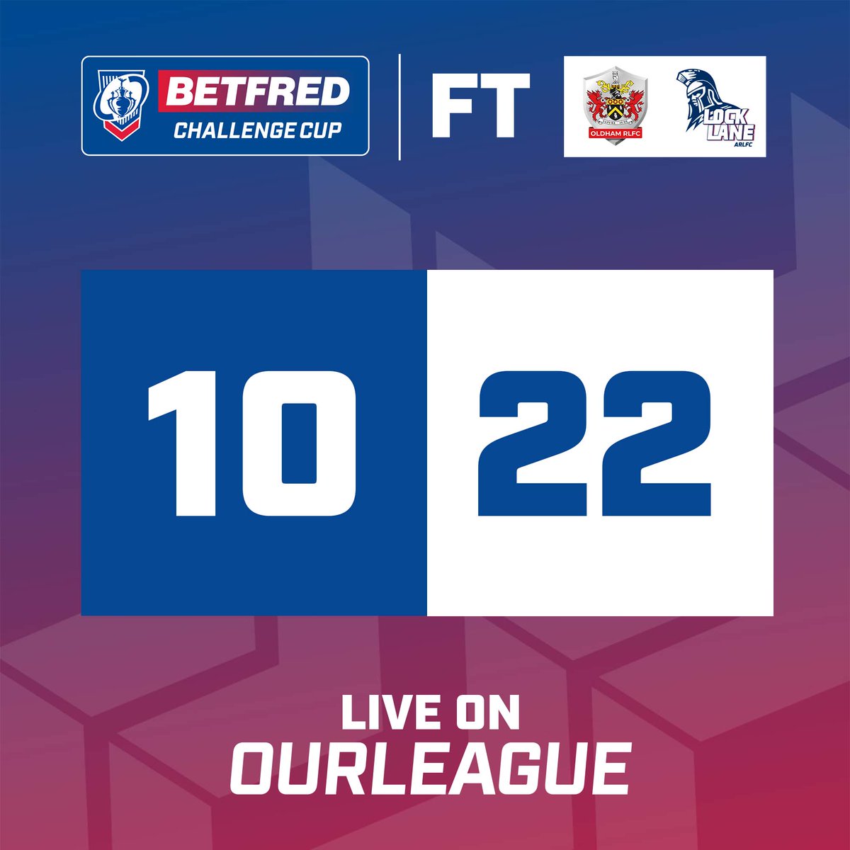TheChallengeCup's tweet photo. ⌚️ FULL-TIME:

👏 What a performance from @LockLaneOpenAge who cause a memorable @Betfred #ChallengeCup upset, live on #OURLEAGUE! https://t.co/sZySZnN6Hx