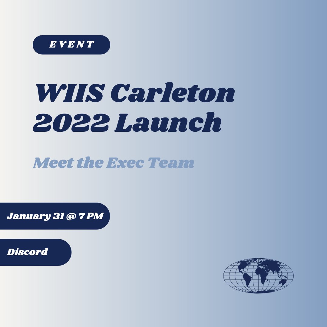 Carleton_WIIS's tweet photo. Join WIIS Carleton for a conversation with the Executive Team to kick off the semester. The event will take place virtually January 31st at 7:00 PM via the WIIS Discord. For optimal video and audio quality, use Google Chrome to join the event. https://t.co/4qfurqNj4F