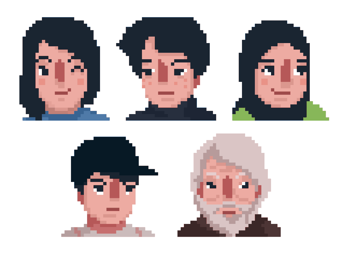 drakkerx's tweet photo. Had fun of making these quick 32x32 pixel portraits!

#portraits #pixelart #ドット絵 https://t.co/vyDtmWVBiv