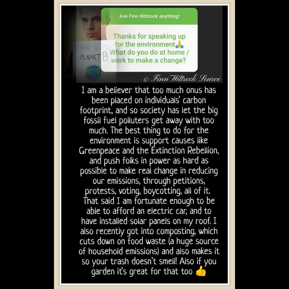 Finn_Wittrock__'s tweet photo. ⭐ Finn Wittrock Fan Q&amp;A ⭐
@FinnWittrock on the #ClimateEmergency and what you can do to help! #AskFinn 

@Greenpeace @ExtinctionR https://t.co/E9J0pOA9jo