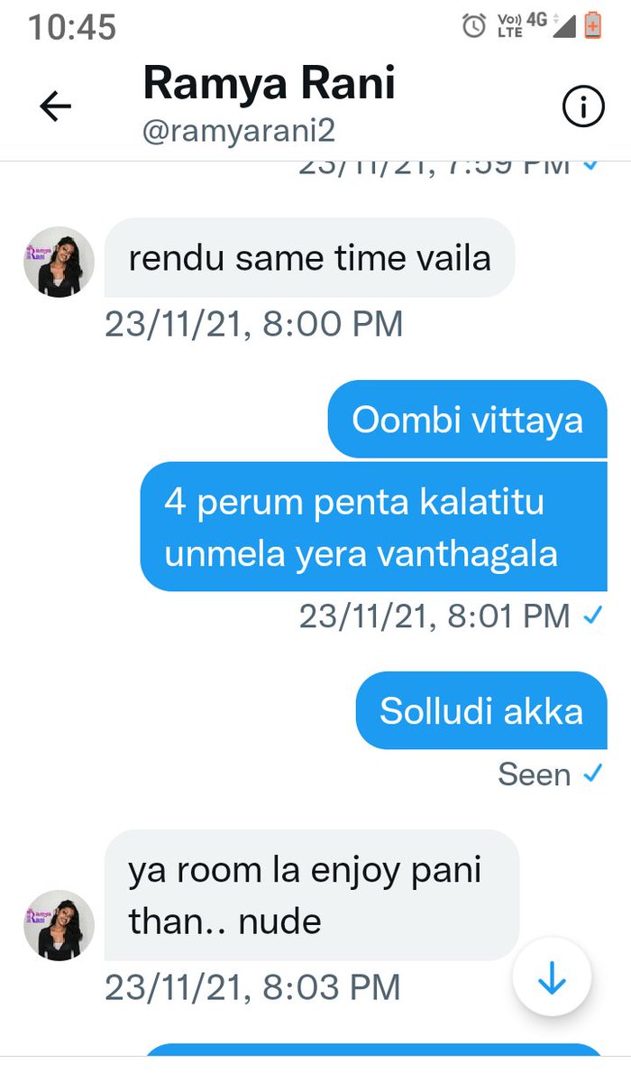 Ramyarani33's tweet photo. @ramyarani2 akka na already unkita dm la pesiruken ippo I'd marathuruchi new I'd ithu dm Pannu ka https://t.co/QZA0kS9Zwb