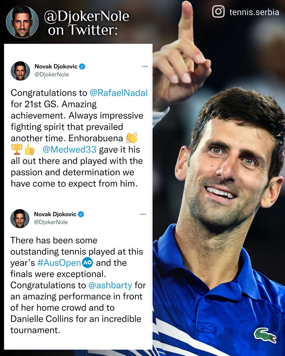 𝗧𝗵𝗲 𝗼𝗻𝗲 𝗮𝗻𝗱 𝗼𝗻𝗹𝘆, <a href="/DjokerNole/">Novak Djokovic</a> 🇷🇸❤️

➡️ Congratulations to all 2022 AO Champions! 👏👏👏

#NovakDjokovic #Novak #Djokovic #NoleFam #AustralianOpen #tennis #serbia #tennis🇷🇸 #RafaelNadal #RafaNadal #Nadal #Medvedev #AshBarty #Barty #DanielleCollins #AusOpen
