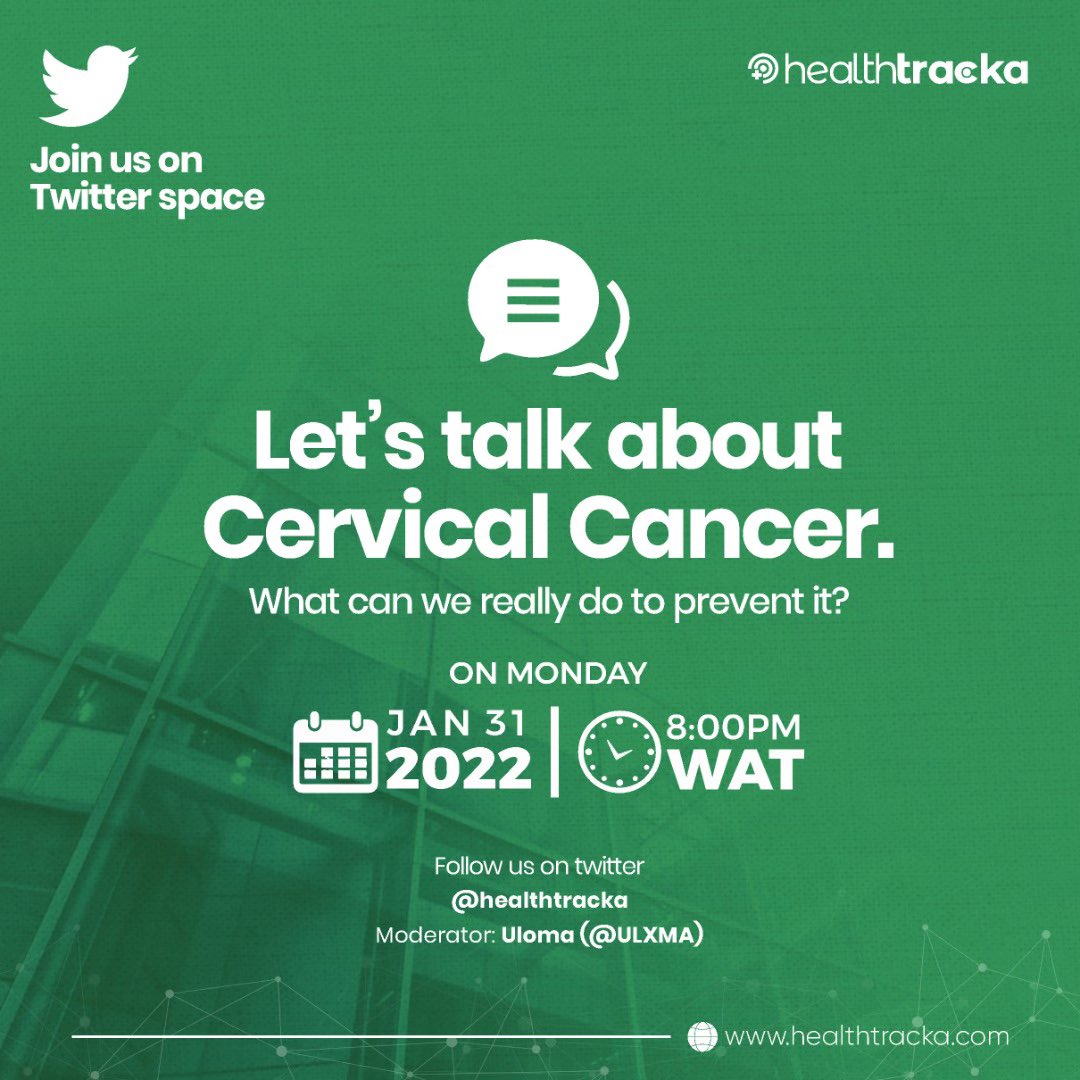 So, to wrap up Cervical Cancer Awareness Month, the good people at <a href="/healthtracka/">Healthtracka</a> have partnered with me to host a Twitter Spaces conversation with medical professionals about the HPV-related disease. Set a reminder for tomorrow evening. 8:00pm WAT. 

x.com/i/spaces/1vAxR…