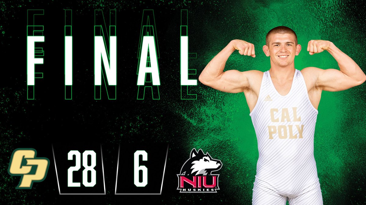 CalPolyWrestle's tweet photo. 🚨FINAL🚨

Cal Poly defeats @NIUWrestling  28-6 ‼️

10 minute break before we take the mat against @LittleRockWRES https://t.co/I99wcCJNUE