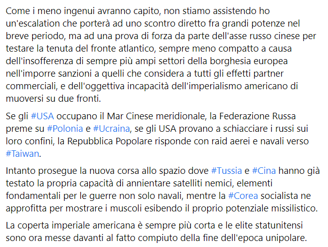 Un uccellino su FB espone teorie per niente peregrine...