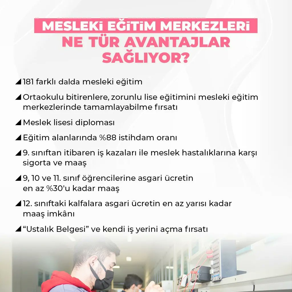 Uzunlar61551's tweet photo. Mesleki Eğitim Merkezleri SENİ Bekliyor!...

📍Nasıl başvurabilirim?

📍Başvuru koşulları neler?

📍Diploma süreci nasıl işliyor?

📍Sağladığı avantajlar nelerdir? 

Bilgi için👉 https://t.co/mWI1pjyA0X

#MesleğimGeleceğim 
@CanikMem https://t.co/UbcAEkRwn3