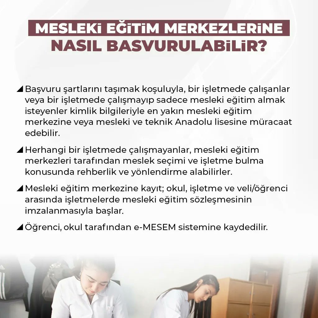 Uzunlar61551's tweet photo. Mesleki Eğitim Merkezleri SENİ Bekliyor!...

📍Nasıl başvurabilirim?

📍Başvuru koşulları neler?

📍Diploma süreci nasıl işliyor?

📍Sağladığı avantajlar nelerdir? 

Bilgi için👉 https://t.co/mWI1pjyA0X

#MesleğimGeleceğim 
@CanikMem https://t.co/UbcAEkRwn3