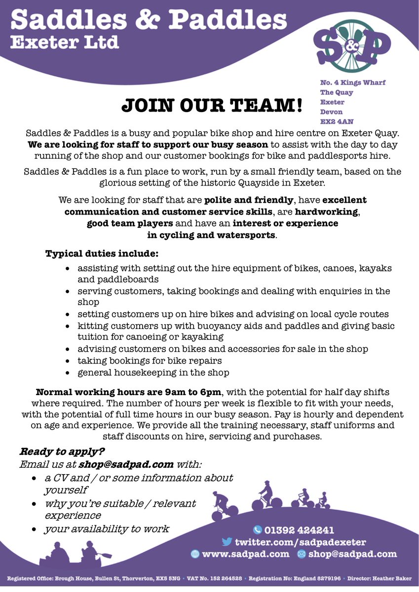 WE'RE HIRING! (In more ways than one!) Like bikes and / or boats? Come and work for us! #exeterjobs