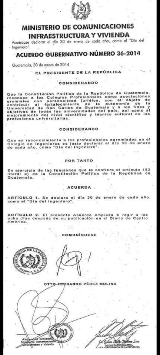 gt_cig's tweet photo. Acuerdo Gubernativo 36-2014 que declara el 30 de enero de cada año; el "Día del Ingeniero"
"Por la Ingeniería del futuro"
#CIGInforma #75AñosCIG https://t.co/T87kkS8x78