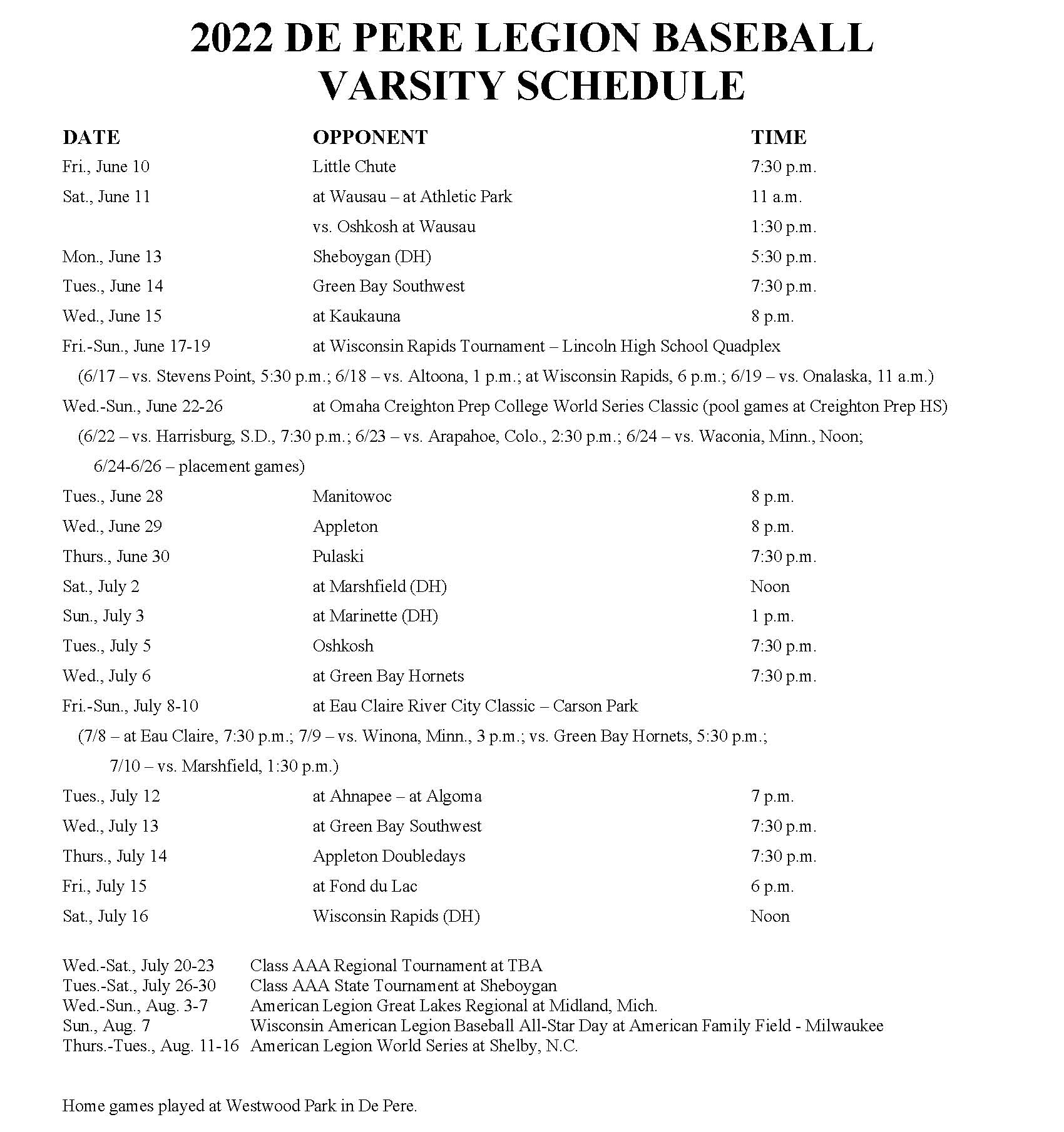 American Legion Baseball Schedule 2022 De Pere Legion Baseball (@Deperelegion) / Twitter