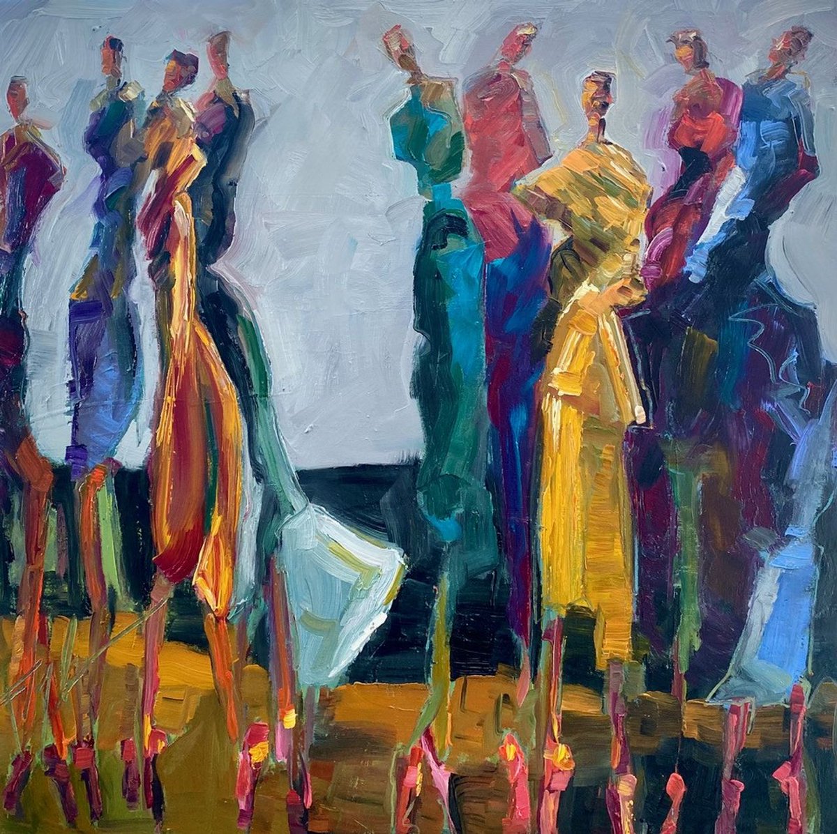 #picoftheday ~ Faye Crowe "Dress Rehearsal" 24" x 24" Oil on Canvas #painting #art #oilpainting @crowefaye #dancers #coloradoartist
