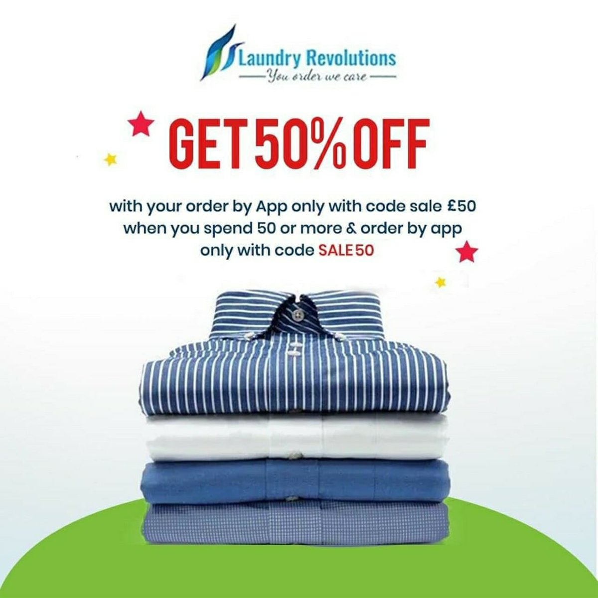 LaundryRev's tweet photo. Get 50% off with your order when you spend £50 or more &amp; order by app only with code Sale50 Let us handle your laundry &amp; dry cleaning. Order now at https://t.co/sFoUFK32tt
#laundryservice #drycleaning #ironingservice #laundrytime #laundrytime #laundryroom #LaundryPicku #Christmas https://t.co/JL1F1VK3hJ