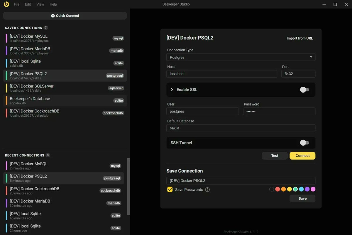 gopibabus's tweet image. Now a days, I am falling in love with Beekeeper Studio a SQLClient. One of the best features is to organize and share SQL queries across the team. Worth giving it a try 🚀
buff.ly/2XXGv0J
#SQLClient #developer #php #javascript #sql