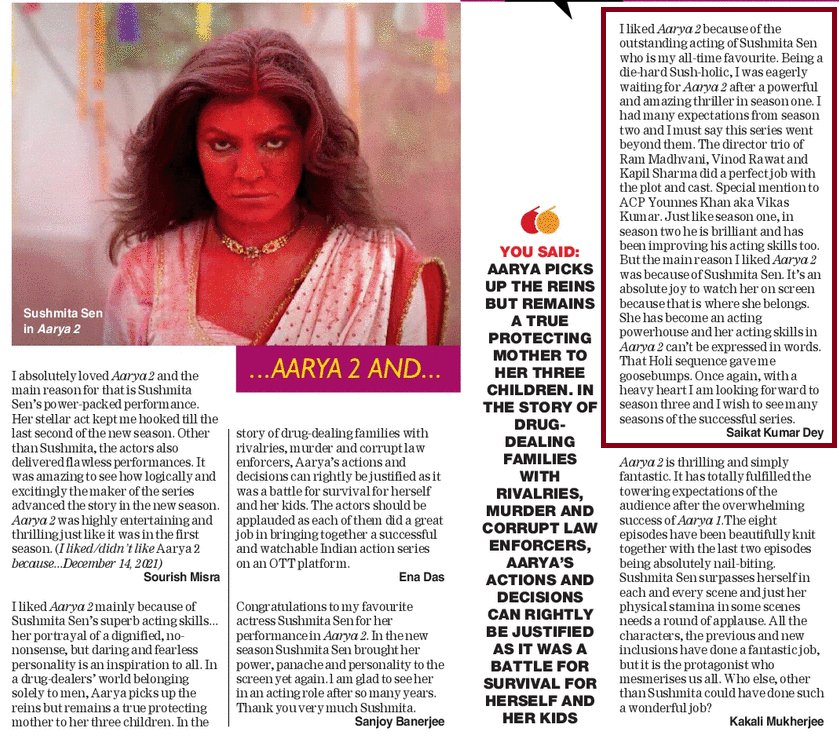 Saakey7's tweet photo. My Article On @thesushmitasen's #Aarya2 On Thursday's (27-01-2022) @t2telegraph!! Please Read It Friends 💕 #AaryaSeason2 #Aarya2
Article Link : https://t.co/S2pyjmh2os !! https://t.co/FFuS8K03sB