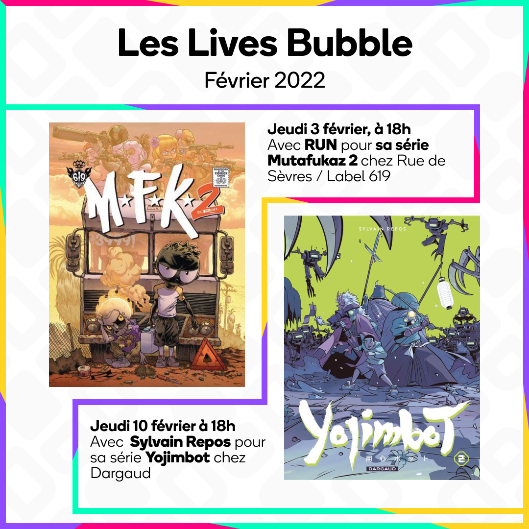 🥁 Le programme des lives de février est assez musclé !!! (oui j'aime les euphémismes : c'est un programme de folie en vrai, mais restons pro sur ce réseau) 

Venez rencontrer les auteurs, découvrir ces sorties qui détonnent et  poser vos questions en direct aux artistes...