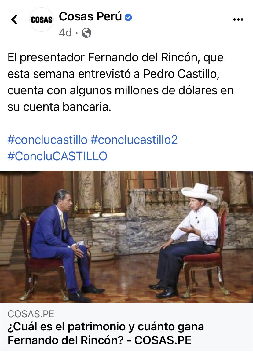 Georgemokiyaza's tweet photo. Ya salió #CosasPeru a lavarle la cara a @PedroCastilloTe sacando cuanto gana @soyfdelrincon como para disminuir el impacto de su demoledora entrevista al ignorante de palacio. Como si trabajar y ganar fuera malo.
Gracias a esta prensa estamos con este tipo de gente en el gobierno https://t.co/9Sm7IanKJ2