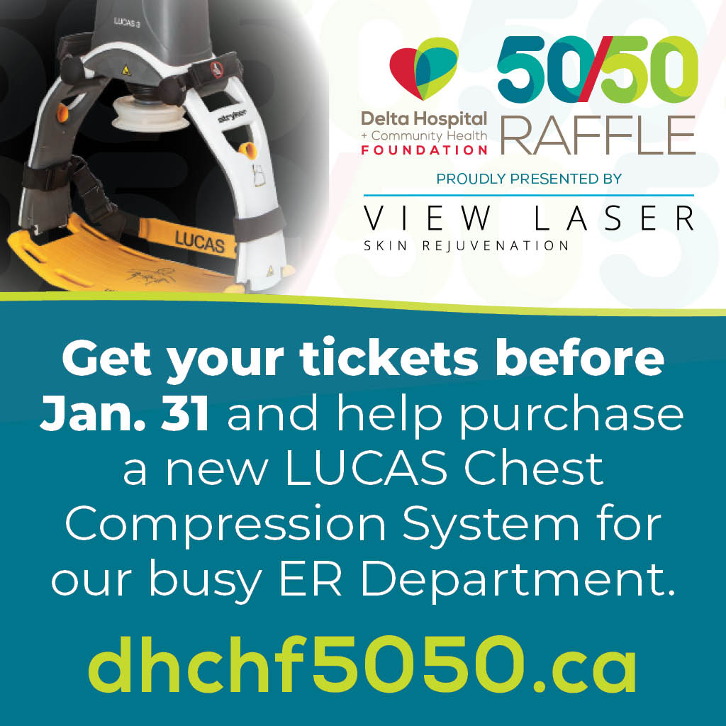 This month's 50/50 Raffle will be supporting the LUCAS Chest Compression System for Delta Hospital's busy ER Department. Deadline January 31 at 12pm. Buy your tickets now for a chance to win: dhchf5050.ca #dhchf5050 #deltabc #deltahospital #supportdeltahospital