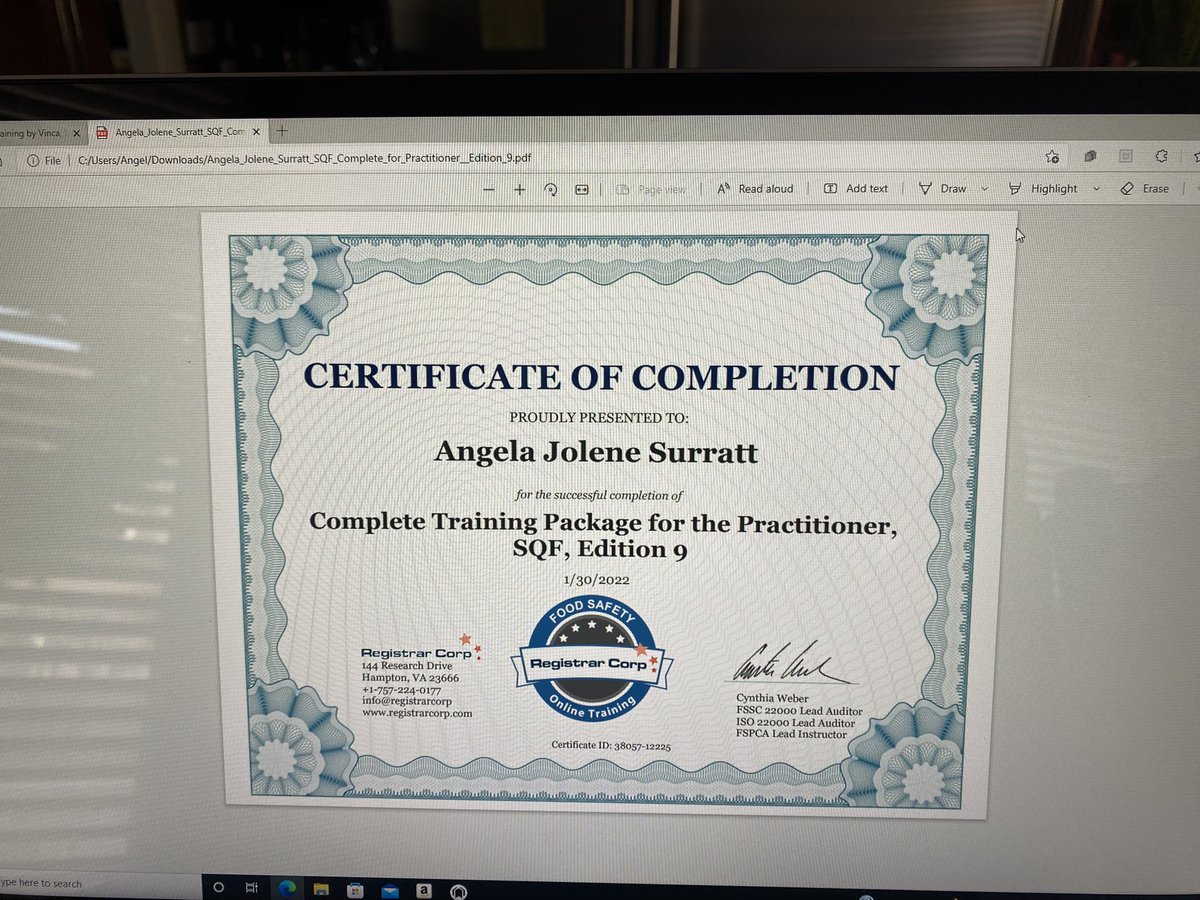 MrsAngelaJolene's tweet photo. I’ve never been so glad to finish a course in my life lol Thank you @RegistrarCorp!
#NeverStopLearning #MyFDA #ContinuingEducation #SQF #FoodSafety #SQFPractitioner #SurrattFarms #SunValleyPecan #EatMorePecans https://t.co/KvmOb0DEPV