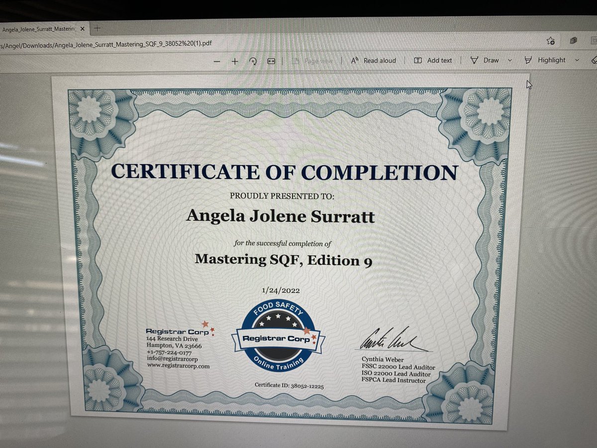 MrsAngelaJolene's tweet photo. I’ve never been so glad to finish a course in my life lol Thank you @RegistrarCorp!
#NeverStopLearning #MyFDA #ContinuingEducation #SQF #FoodSafety #SQFPractitioner #SurrattFarms #SunValleyPecan #EatMorePecans https://t.co/KvmOb0DEPV
