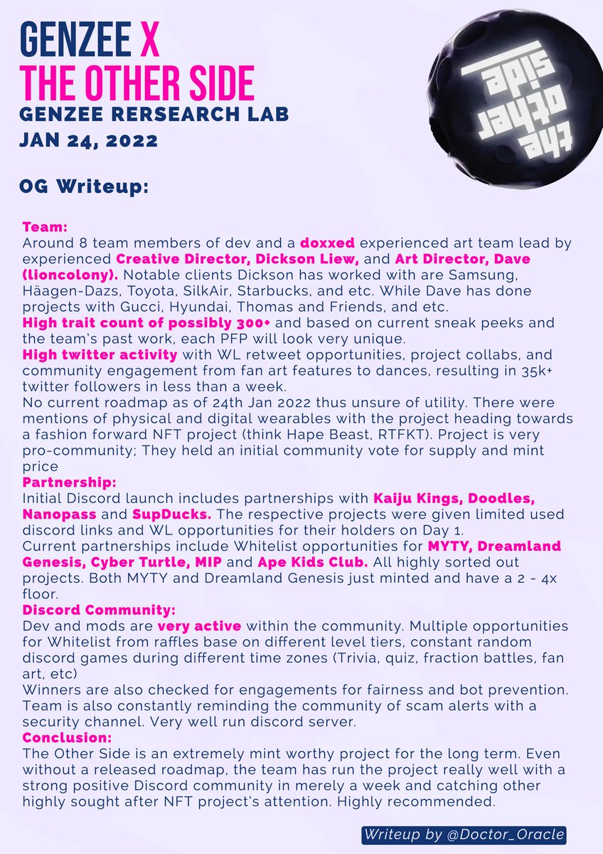 DeGenzees's tweet image. .@GenzeeResearch team would like to thank @theothersideNFT for giving @GenzeeNFTs community members 50 Discord Invite links to kick off our first project research!