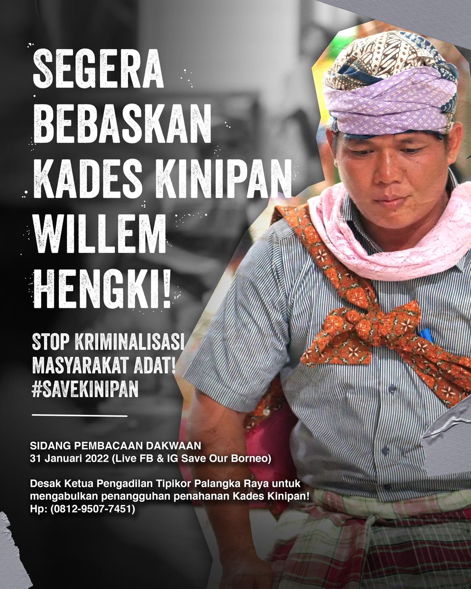 Jaga_Rimba's tweet photo. Segera Bebaskan Kades Kinipan! 

Mari kita kawal bersama jalannya proses persidangan dan terus gaungkan solidaritas untuk perjuangan Masyarakat Adat Laman Kinipan! 

#BebaskanKadesKinipan #SaveKinipan #StopKriminalisasiMasyarakatAdat #JagaRimba https://t.co/rUXFIkdafj