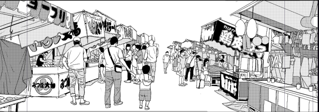 おーしいい祭りの背景できた!😍
素材貼っただけだけど。。。こんな精緻な背景俺が描けるわけねえだろ 