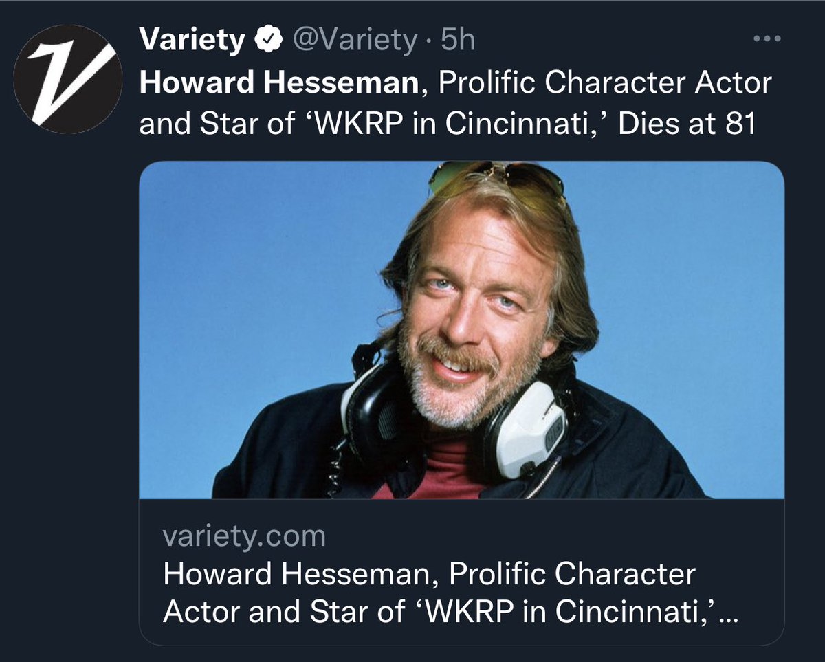 BradEYoung's tweet image. RIP #HowardHesseman 
Loved watching ‘WKRP in Cincinnati’ &amp;amp; ‘Head of the Class’ growing up! 
#HeadOfTheClass aired after #GrowingPains for a bit &amp;amp; I’d watch them back to back 

variety.com/2022/tv/news/h…