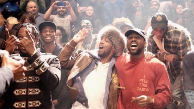 hardrappics's tweet photo. Kid Cudi, Kanye West, Pusha T, and Travis Scott, 2016 https://t.co/vqC00YGSGJ