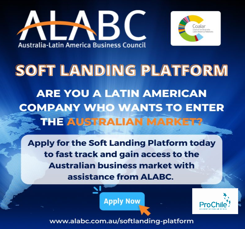 Postule al programa Soft-Landing desarrollado por ALABC en colaboración con el Gobierno Australiano para acelerar la entrada de su empresa a este mercado. 
Expresión de interés: alabc.com.au/softlanding-pl…
Mayor información: 
alabc.com.au/event-4539833
