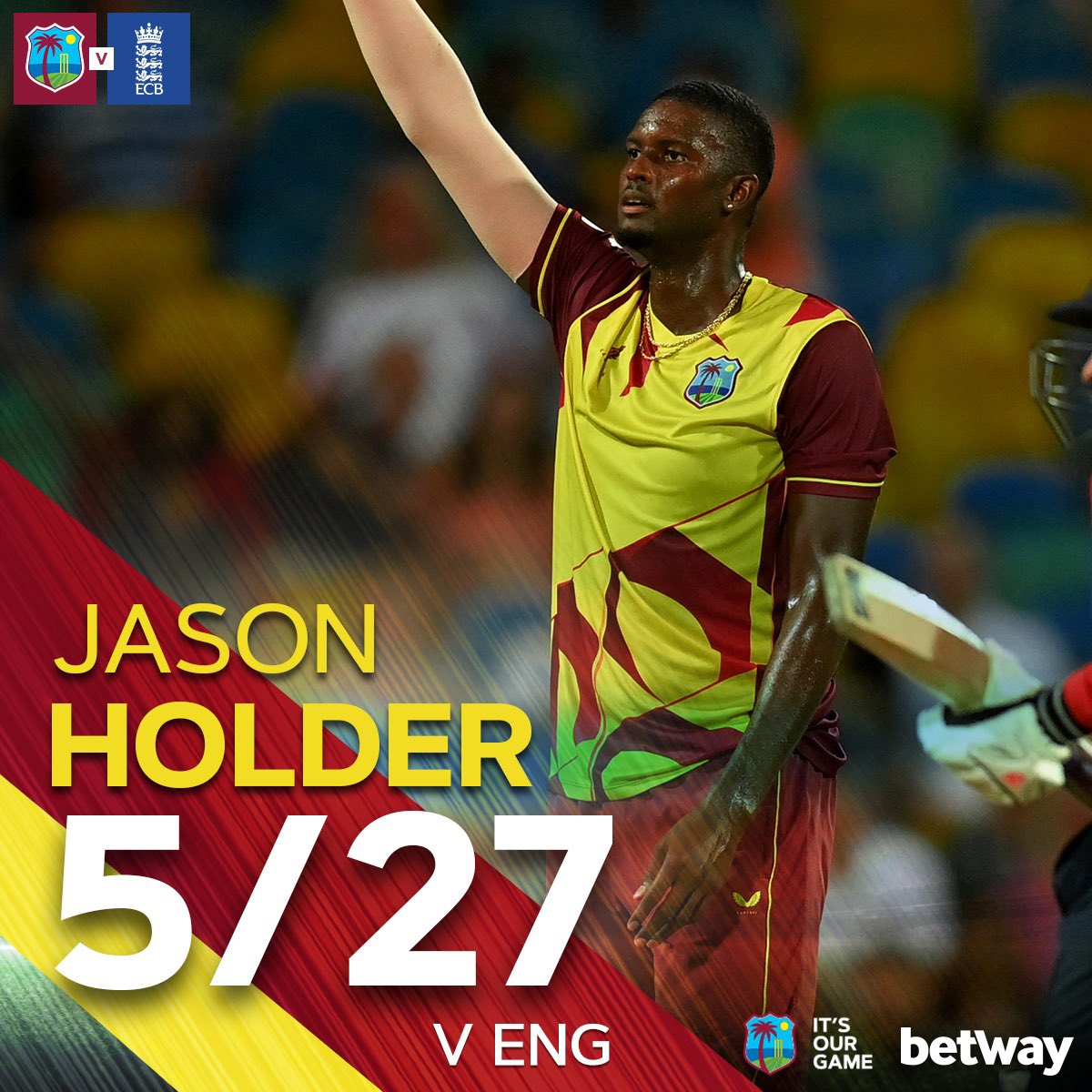 windiescricket's tweet image. As the @CRBrathwaite26 said earlier  #TheJasonHolderOval

- Holder first ever T20I hat-trick by a West Indian. Fourth WI bowler to take a 5-fer in a T20I

- Holder&apos;s 15 wickets are the most ever by a bowler in a bilateral T20I series

#MenInMaroon #WIVibes #WIvENG
