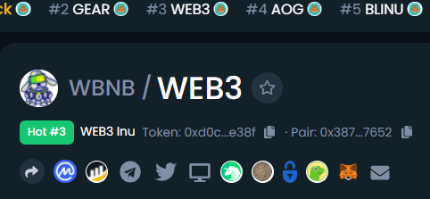 web3_inu's tweet photo. $WEB3 is trending #3 on dextool! We will be heading to the moon in no time!

Imminent: 2nd major CEX listing announcement

@elonmusk @cz_binance 

#web3 #web3inu #playtoearn #gamefi #bsc #bscgem #binance #BabyDogeCoin #dogecoin #nft #floki #shib #dogecoin #doge #CHEEMSINUARMY https://t.co/XyqkLaXLsv