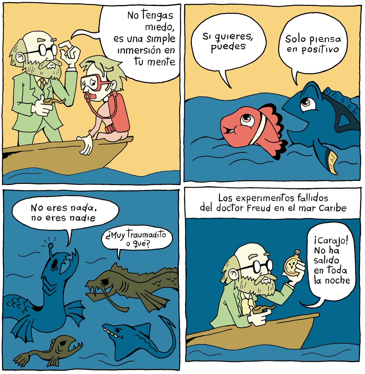 Para su domingo: un cómic sobre los experimentos fallidos del doctor Freud en el mar Caribe.

#Comic #Historieta