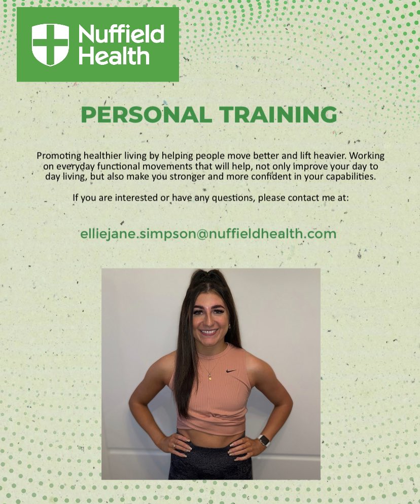 After settling into my new role at Nuffield Health (Edinburgh Omni Centre), I am available to take on clients for personal training🏋️‍♀️

If you are interested in some added structure and accountability, please give me a message or contact me at elliejane.simpson@nuffieldhealth.com