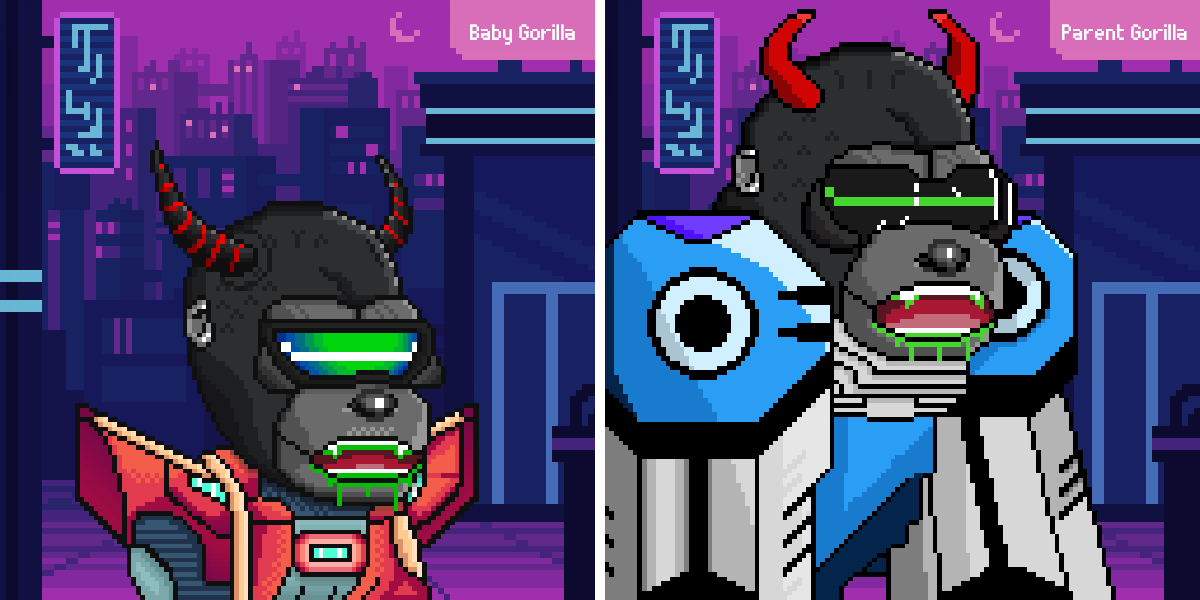 CyberKingdomNFT's tweet photo. It's time. Let me introduce you to....

Baby CyberGorillas.

ONLY mintable via $GRILLA.

⚠️ WARNING ⚠️ 

- JungleSerum has a very good memory of where it comes from!

P.S Announcement coming tonight. https://t.co/MVjfyH96Ak