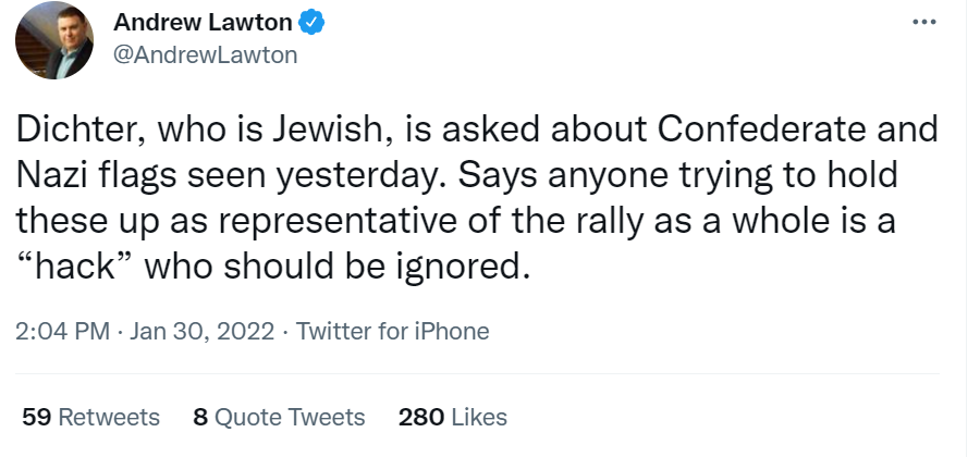 Milhouse_Van_Ho's tweet photo. So let me get this straight - the so-called racist, misogynistic, white-supremacist rally in Ottawa is being led by a fully-vaccinated Jew and a fully-vaccinated Métis and they are endorsing a black woman for leadership? https://t.co/9EQtCnRdig