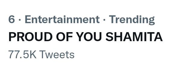 anupriyarvind's tweet photo. Twitter India Trend list's clear on wht real winners represent & deserve.
@ShamitaShetty @realsehajpal @TheNishantBhat - fr me #BB15 will only be abt d 3 of you, r OG #OTTTrio. Y'all stole d show! Congrats! Can't wait 2 c ur journey ahead. #ShamitaShetty
PROUD OF YOU SHAMITA https://t.co/pBWSVPAN8E