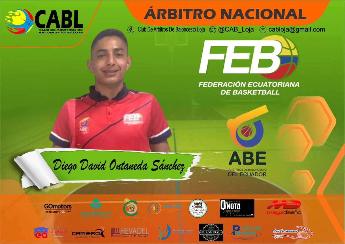 CabLoja's tweet photo. Queremos felicitar a nuestro compañero Diego Ontaneda, por su designación y participación a la Liga Nacional U18 sede Machala (29-30 enero 2022), esperando que esta primera participación sea el inicio de un excelente camino en el arbitraje nacional, nuestro apoyo siempre. https://t.co/nzwWIWHu8e